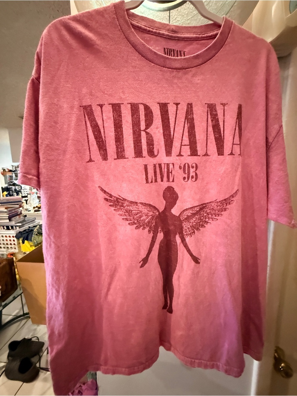 NIRVANA Pink Graphic Band Tee with Smiley Face Print